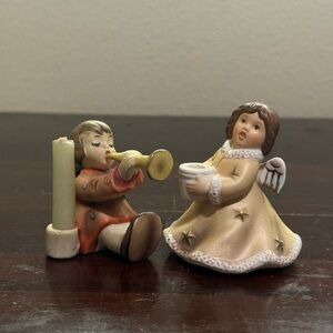 Vintage Goebel Hummel Little Drummer Boy And Golden Angel Candle Holder Figurine